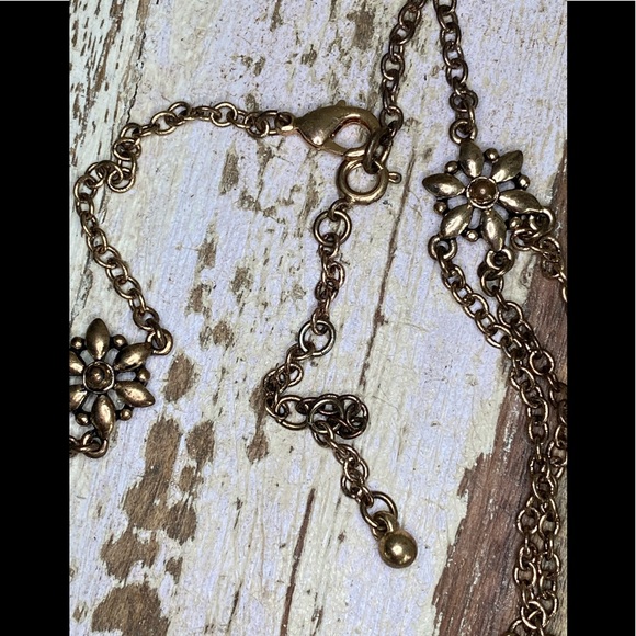 VTG Multi-Chain Crystal & Enamel Flowers Necklace w Purple Crystal Dangle - Picture 5 of 9